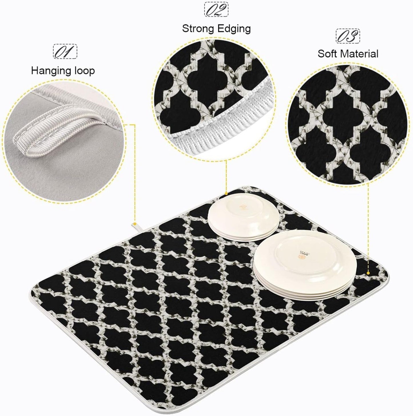 senya Super Absorbent Dish Drying Mat, Microfiber Fast-Drying Dish Mat, 24 x 18, Kitchen Dish Drying Pad, Geometry Texture Classic Modern g295080350p523c558s1114