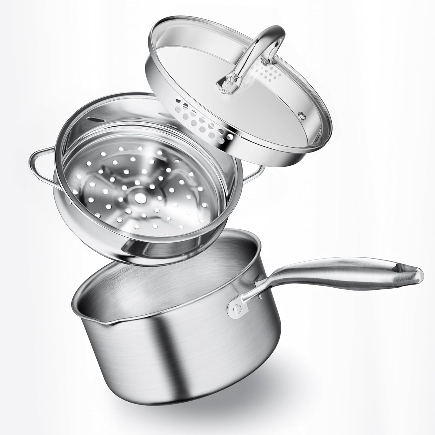 Leetaltree 1.5 Quart Stainless Steel Saucepan with Steamer Basket, Tri-ply Construction, Versatile Sauce Pan with Double-sized Drainage Lid - Perfect for Cooking Gravies. Pasta, Vegetable and More - Culinary Roots