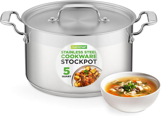 NutriChef 5-Quart Stainless Steel Stockpot with Lid- 18/8 Food Grade Heavy Duty Inox Large Stock Pot for Stew, Soup, Works w/ Induction - Culinary Roots