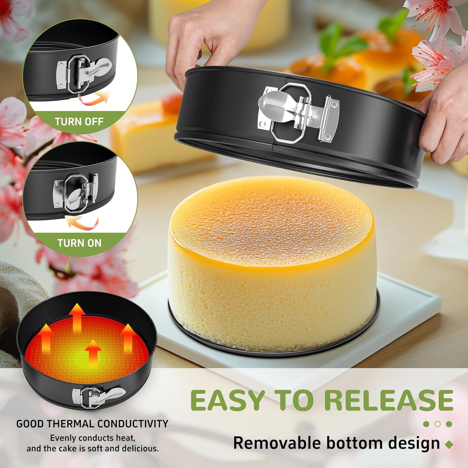 Springform Pan Set of 3 Pcs (4"/7"/9"), Non-stick Cheesecake Pans with Removable Bottom, Round Spring Form Cake Pans Set for Cheesecake, Cheese Cake Pans For Baking - Culinary Roots