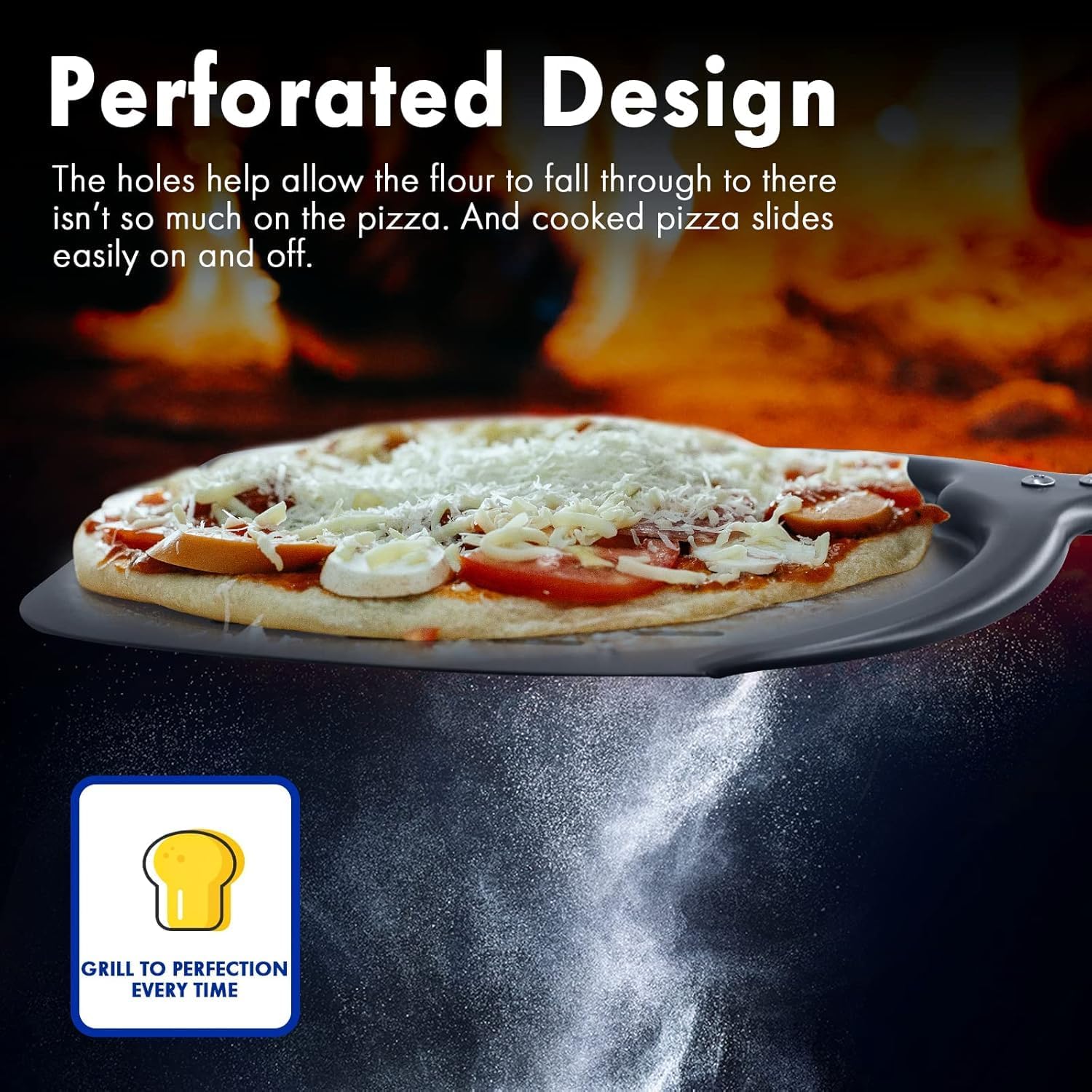 Pizza Peel, 14 Inch Perforated Pizza Peel, Professional Aluminum Pizza Paddle, Restaurant Grade, Long Handle Non-Stick Metal Peel for Outdoor Pizza Oven - Culinary Roots