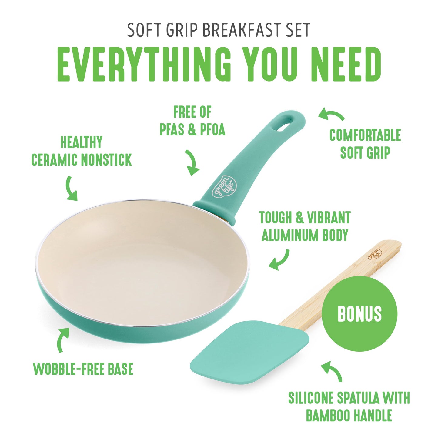 Soft Grip 8” Frypan Skillet and Spatula Breakfast Cookware Set