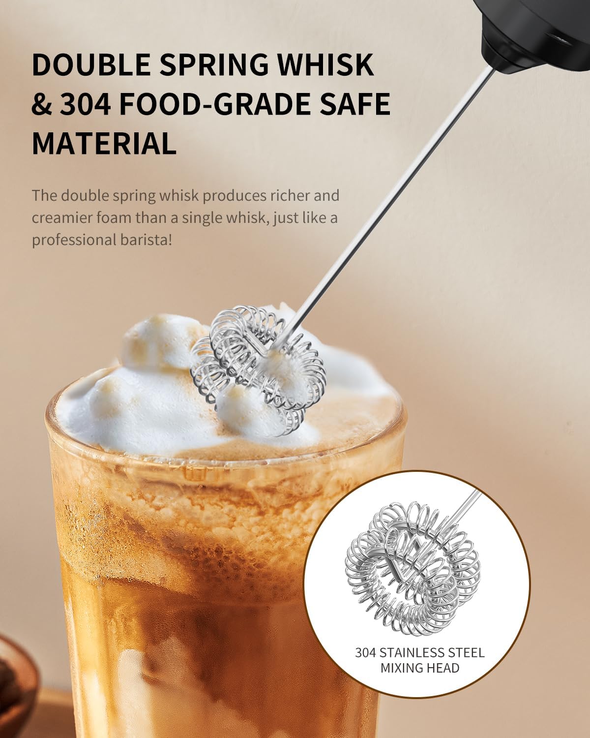 CIRCLE JOY Rechargeable Milk Frother Hanheld, Dual Spring Whisk Electric Coffee Frother, Portable Hand Frother Wand Drink Mixer for Matcha Lattes Cappuccino, Kitchen Gifts, Black - Culinary Roots