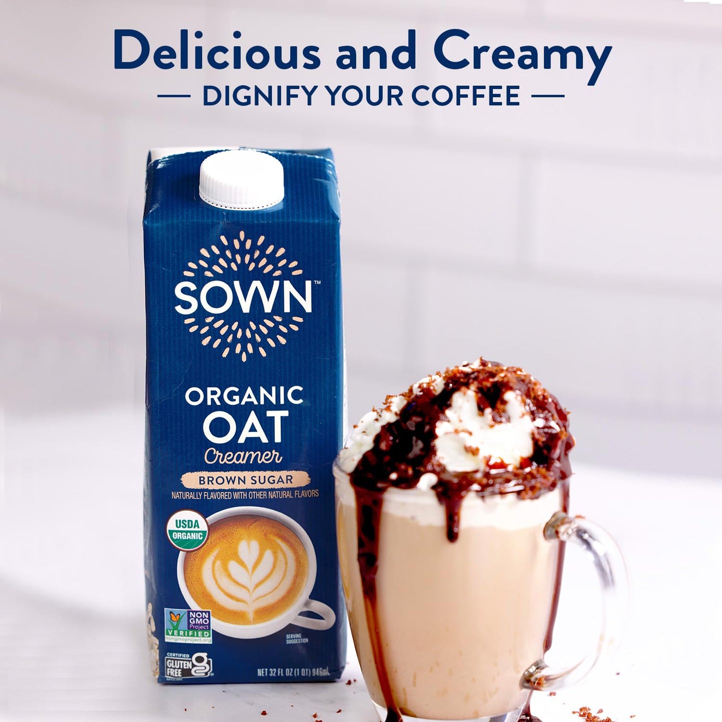SOWN Organic Oat Creamer Brown Sugar - Barista Oat Milk Non Dairy Coffee Creamer - Plant Based, Dairy-Free, Vegan, Gluten-Free, Non-GMO, Shelf Stable - 32oz (Pack of 6)
