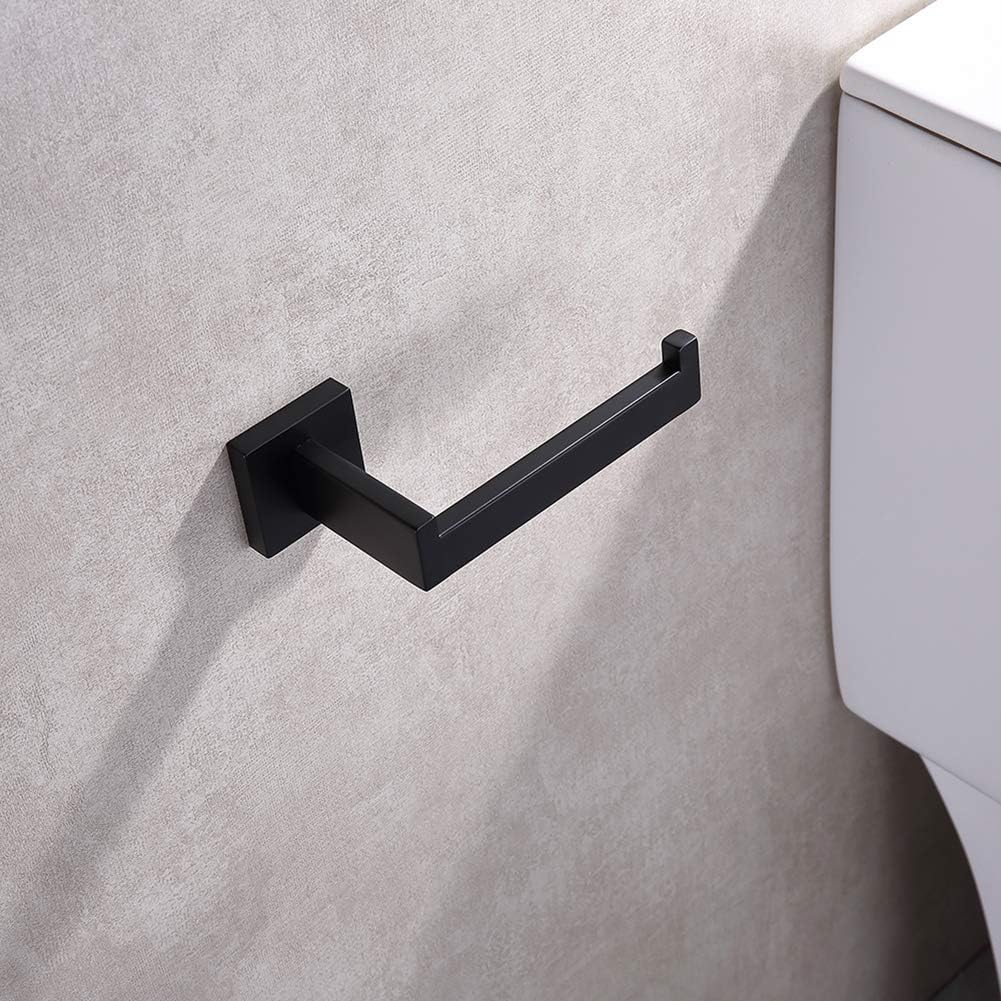 TASTOS Toilet Paper Holder Matte Black, Toilet Tissue Roll Holders Dispenser and Hangers Wall Mounted for Bathroom & Kitchen, Stainless Steel Modern Square Style 2 Pack