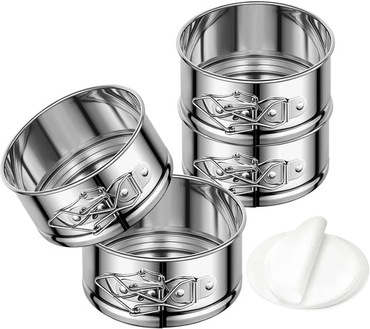 4" Springform Cake Pan, 4 Pcs Stainless Steel Springform Pans with 50 Pcs Paper Liners, Leakproof & Nonstick Cheesecake Pan with Removable Bottom, Small Cake Pan for Mini Pizzas Quiches - Culinary Roots