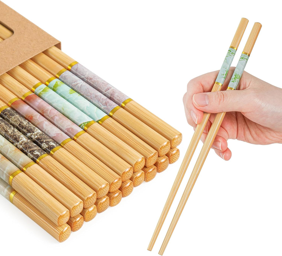 20Pairs Bamboo Chopstick Reusable Wooden Chop Sticks Washable Chinese Style 9.5Inch