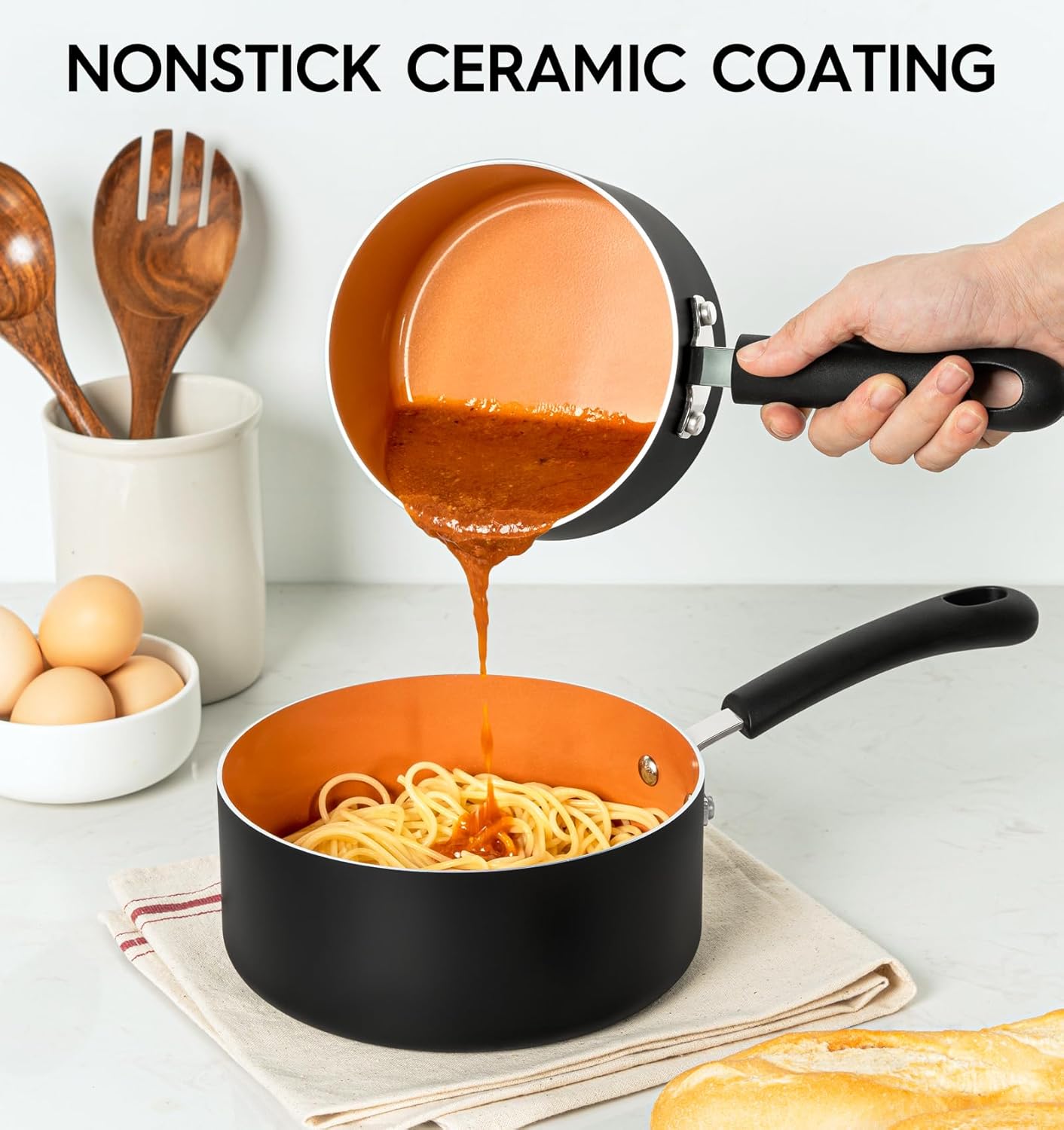 MICHELANGELO Nonstick Sauce Pan with Lid 1QT, 2QT & 3QT, Ceramic Saucepan Set, Copper Sauce pans, Non-Toxic Saucepan, Multipurpose Cooking Pots Set For Home Kitchen, Compatible induction - Culinary Roots