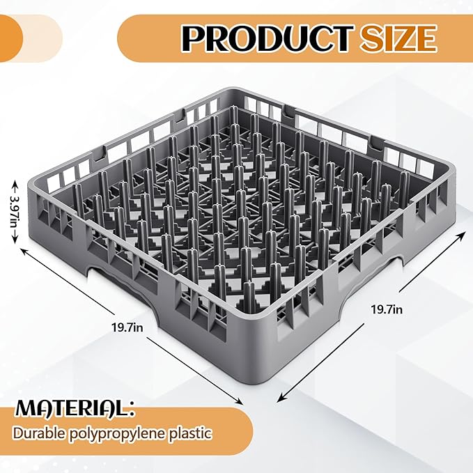 1 Pack Commercial Dishwasher Tray Rack Polypropylene Full Size Flatware Rack for Bowls Plates Knives Forks Cups (Peg Dish,Gray)