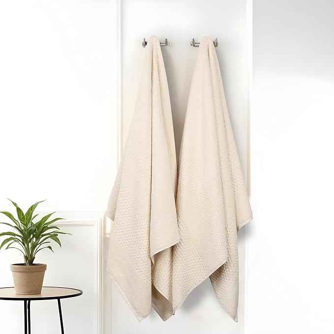 Superior Playa Zero Twist Cotton Medium Weight Bath Sheets, for Guest Bath, Bathroom, Shower, Spa, Plush, Quick Dry, Ultra-Soft Towels, Essentials, Waffle Textured, Oversized Towels, Set of 2, Ivory