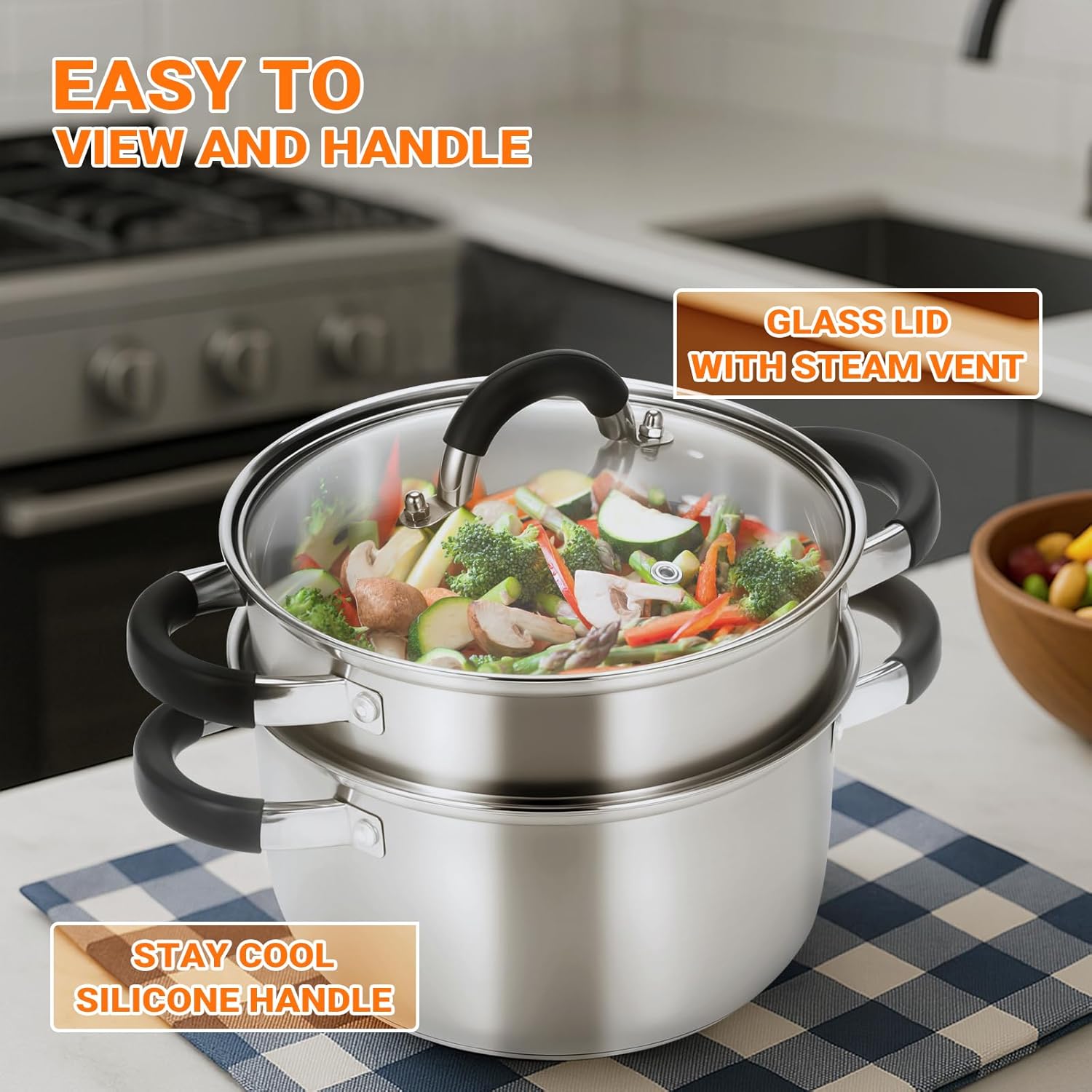 Kirecoo 3.2QT Steamer for Cooking - Stainless Steel Steam Pot with Steamer Basket, Cooking Stock Pot with Silicone Handle, Lid for Vegetable, Dumplings, Soup, Food, 3Ply Bottom Boiling Stew Cookware - Culinary Roots