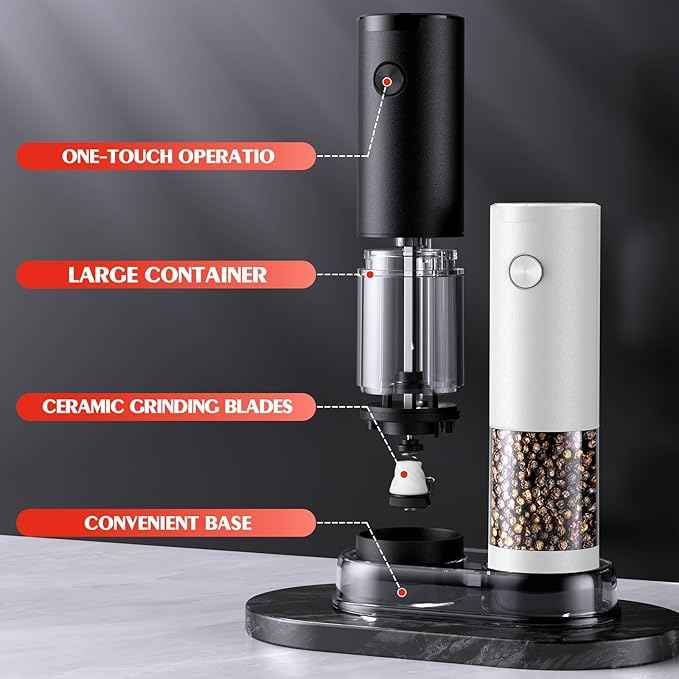 Electric Salt and Pepper Grinder Set Automatic Grinder for Kitchen Battery Pepper Mill Shakers Adjustable Coarseness Upgraded Larger Capacity with Led Gifts for Mom