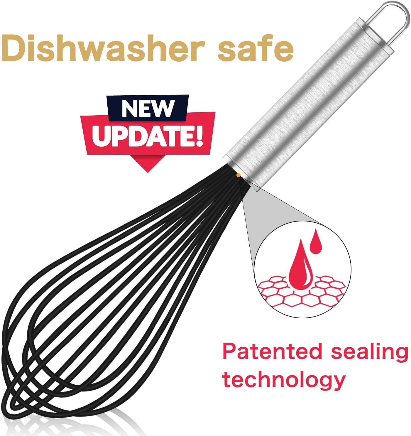 Silicone Whisk,3 pack Professional whisks for cooking non scratch,Stainless Steel & Silicone wisk,plastic rubber whisk for nonstick cookware,small silicone whisk set,black - Culinary Roots