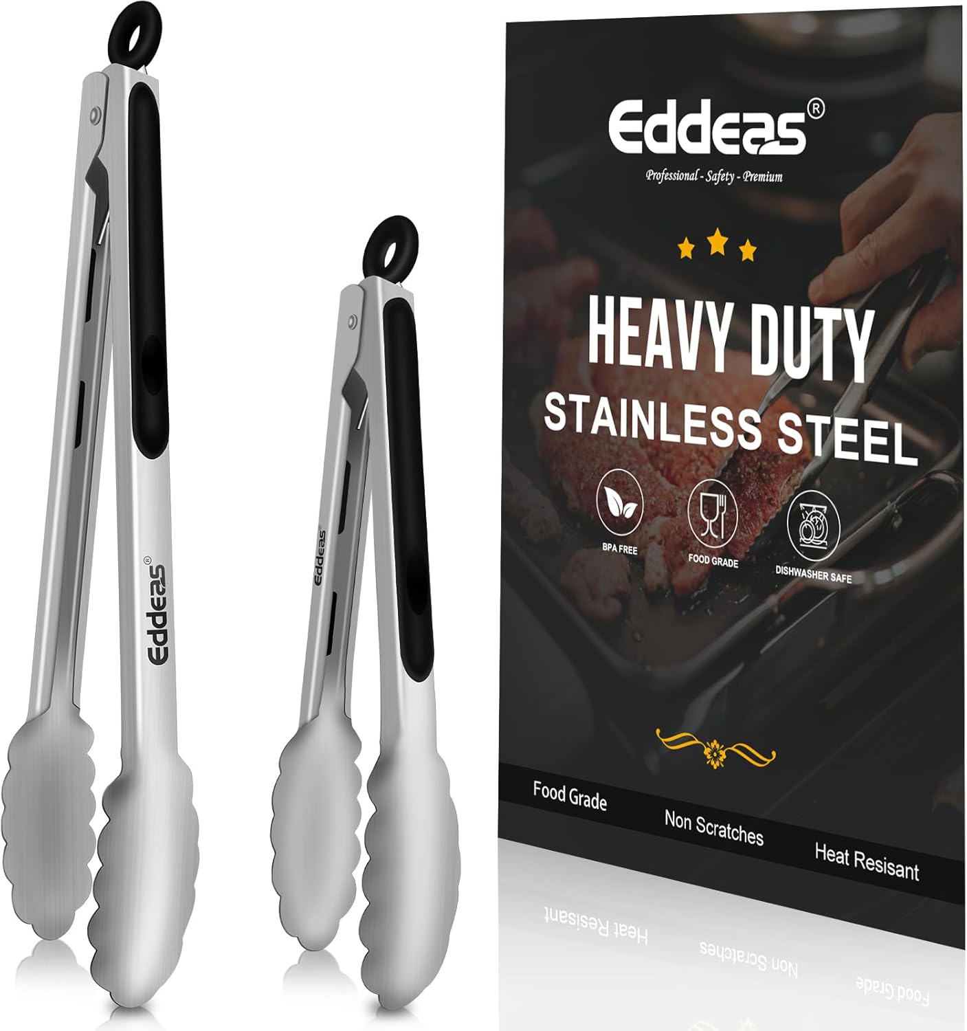 Kitchen Tongs - 9" and 12" Tongs for cooking, Heat Resistant 600 Degrees Stainless Steel Metal Tong and Non-Slip Handle - Perfect for Cooking, Salad and BBQ, Set of 2 - Culinary Roots