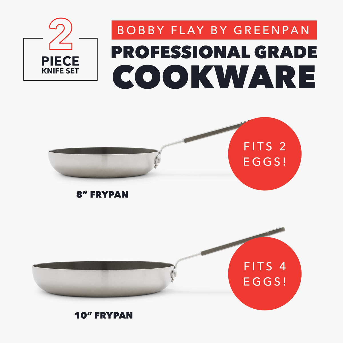 x Bobby Flay Stainless Steel 8” & 10” Frying Pan Skillet Set