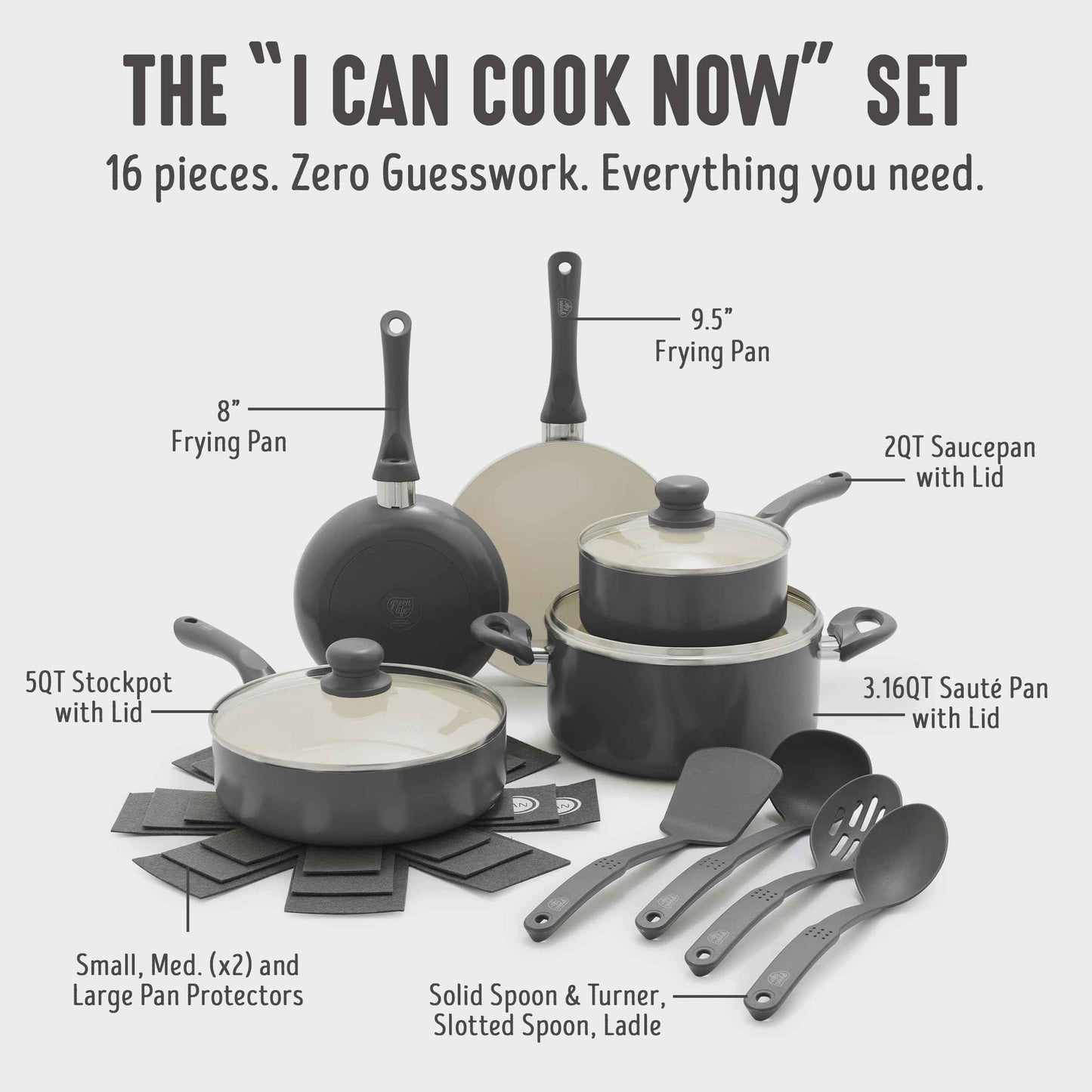 16pc Ceramic Nonstick Pots & Pans Cookware Set