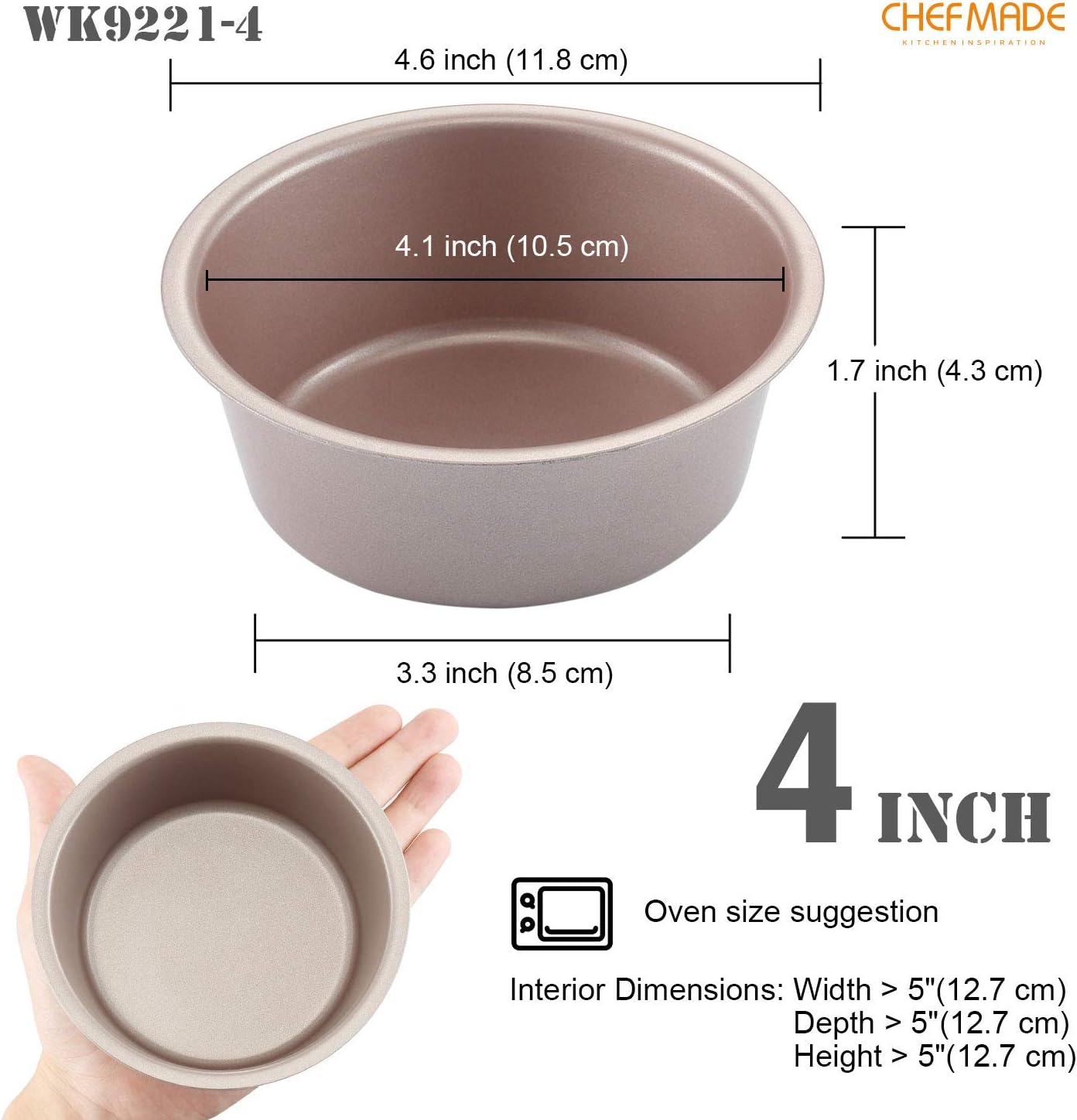 CHEFMADE Mini Cheese Cake Pan Set, 4-Inch 4Pcs Non-Stick Round Cake and Loaf Bakeware for Oven and Instant Pot Baking (Champagne Gold) - Culinary Roots