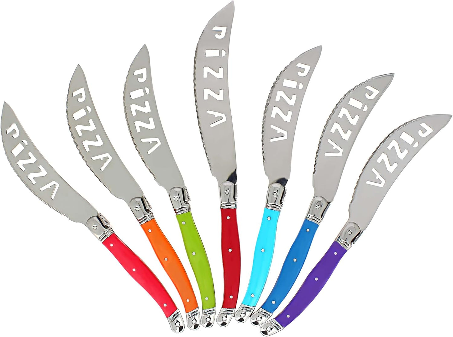 Laguiole 7-Piece Pizza Cutter Set Stainless Steel Smooth Cutting Dishwasher Safe Luxurious Sharp Knife Set for Parties (Rainbow) - Culinary Roots