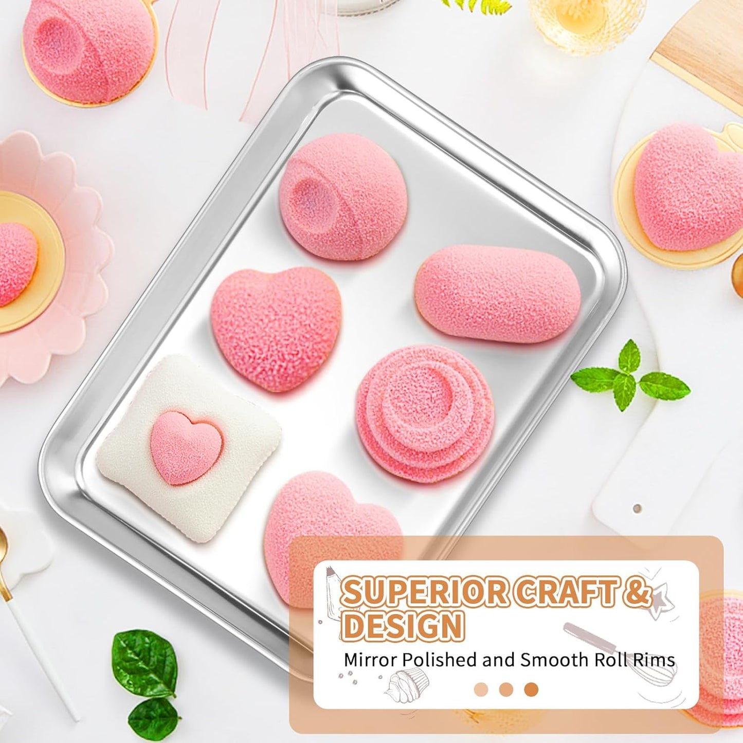 Stainless Steel Baking Sheet Set of 2, Deedro Cookie Sheet Metal Baking Pan Oven Tray, Non Toxic & Heavy Duty, Rust Free & Mirror Finish, Easy Clean & Dishwasher Safe, 9 x 7 x 1 Inch - Culinary Roots