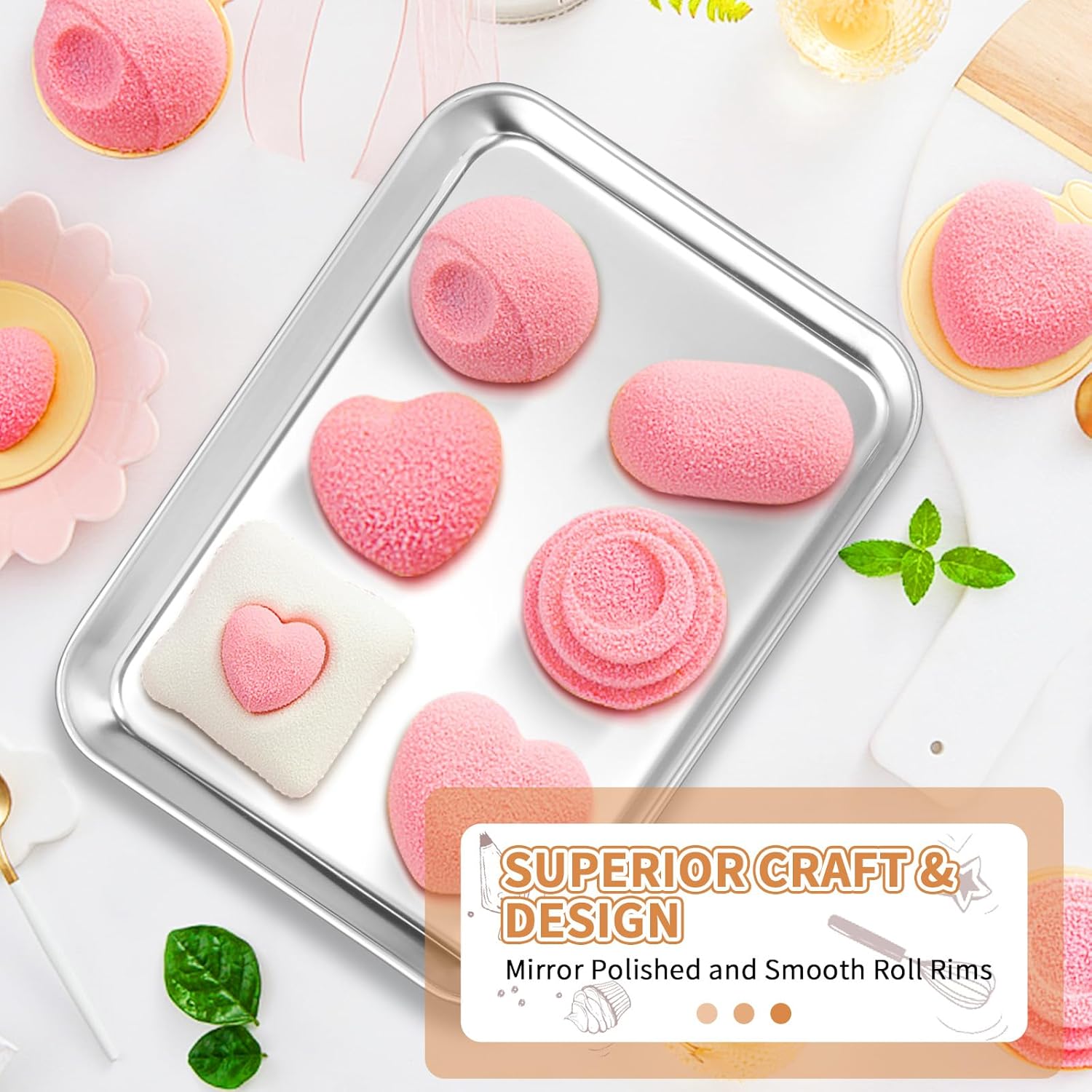 Stainless Steel Baking Sheet Set of 2, Deedro Cookie Sheet Metal Baking Pan Oven Tray, Non Toxic & Heavy Duty, Rust Free & Mirror Finish, Easy Clean & Dishwasher Safe, 9 x 7 x 1 Inch - Culinary Roots