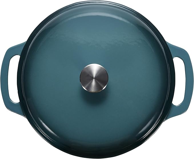 Amazon Basics Enameled Cast Iron Dutch Oven Pot with Lid, Dual Handles, Heavy-Duty, Oven Safe for Stews, Roasting, Round, 7.3-Quart, Gray