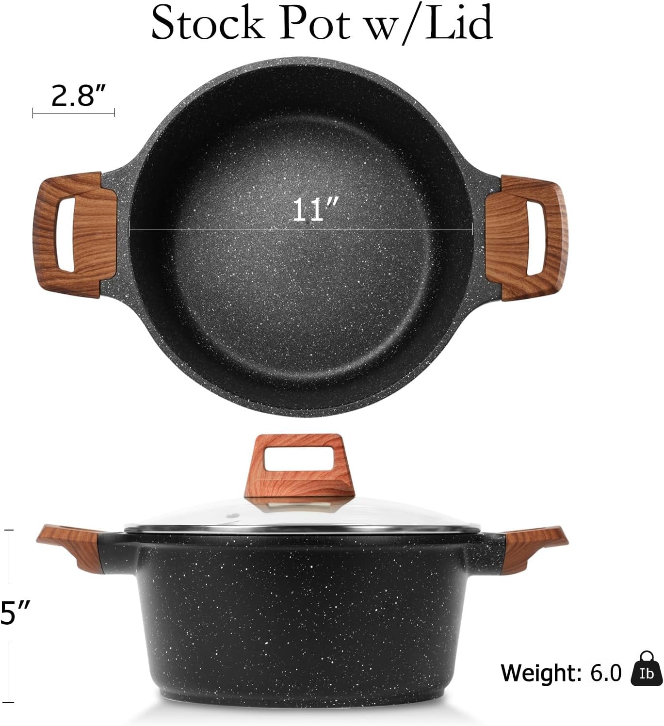 ESLITE LIFE Nonstick Stock Pot with Lid, 7 Quart Granite Casserole Large Soup Pot Pasta Cooking Pot, Induction Compatible, PTFE & PFOA Free, Black - Culinary Roots