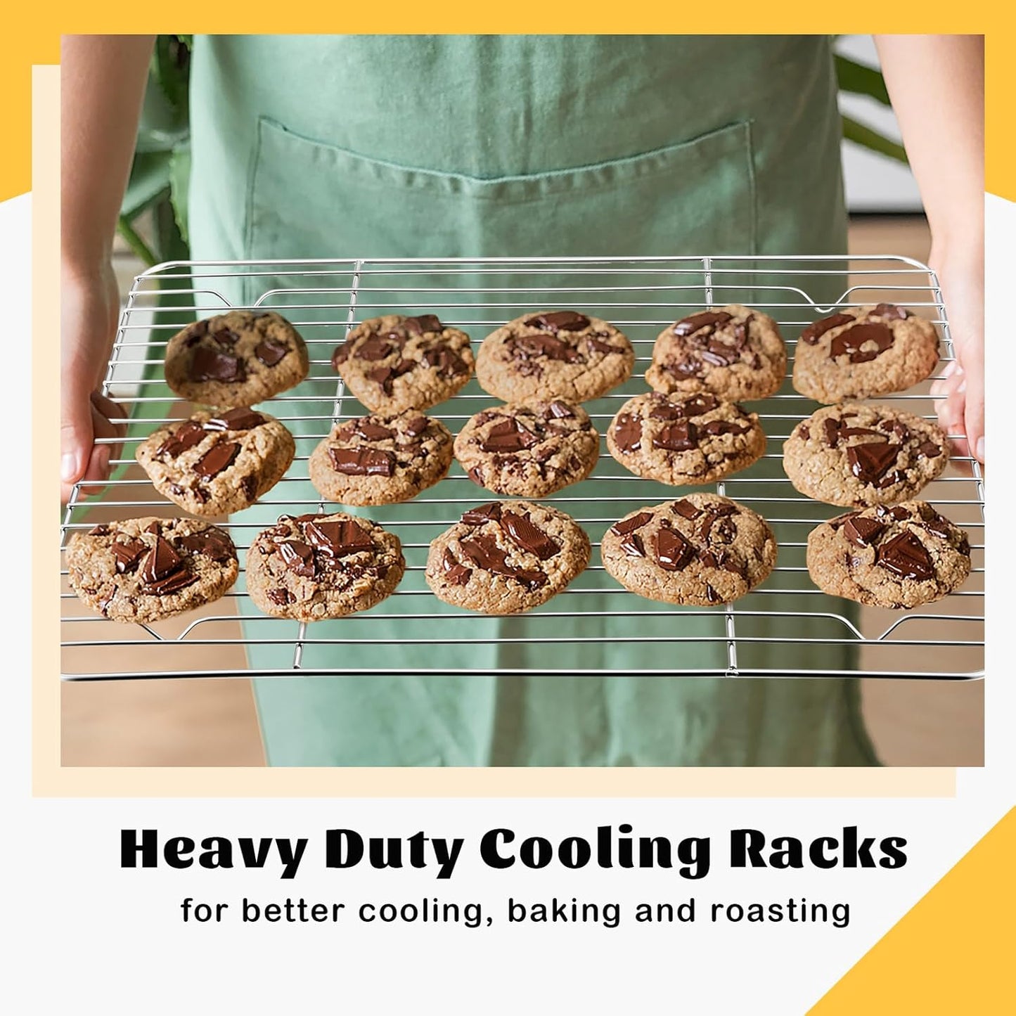 P&P CHEF Cooling Baking Rack Pack of 2, Stainless Steel Cooling Racks for Cooking Baking Roasting Grilling Drying, Dense Wires & Smooth Edge, Easy to clean, Silver, 15.3" x 11.25" - Culinary Roots