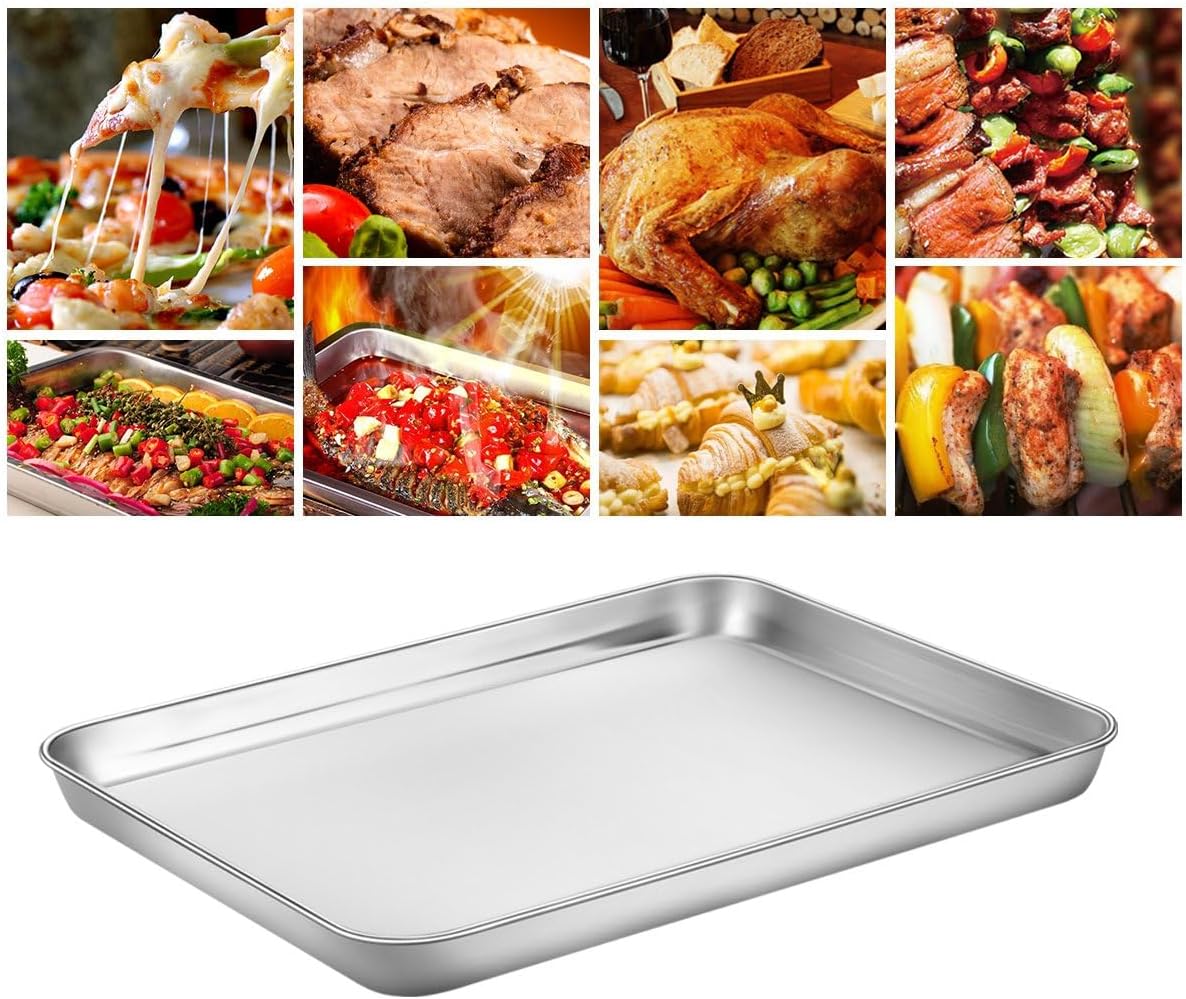 Baking Sheets Set of 4, Stainless Steel Cookie Pan Tray For Oven, Size 12.25 x 9.65 x 1 inch, Heavy Duty, Deep Edge, Superior Mirror Finish, Dishwasher Safe - Culinary Roots