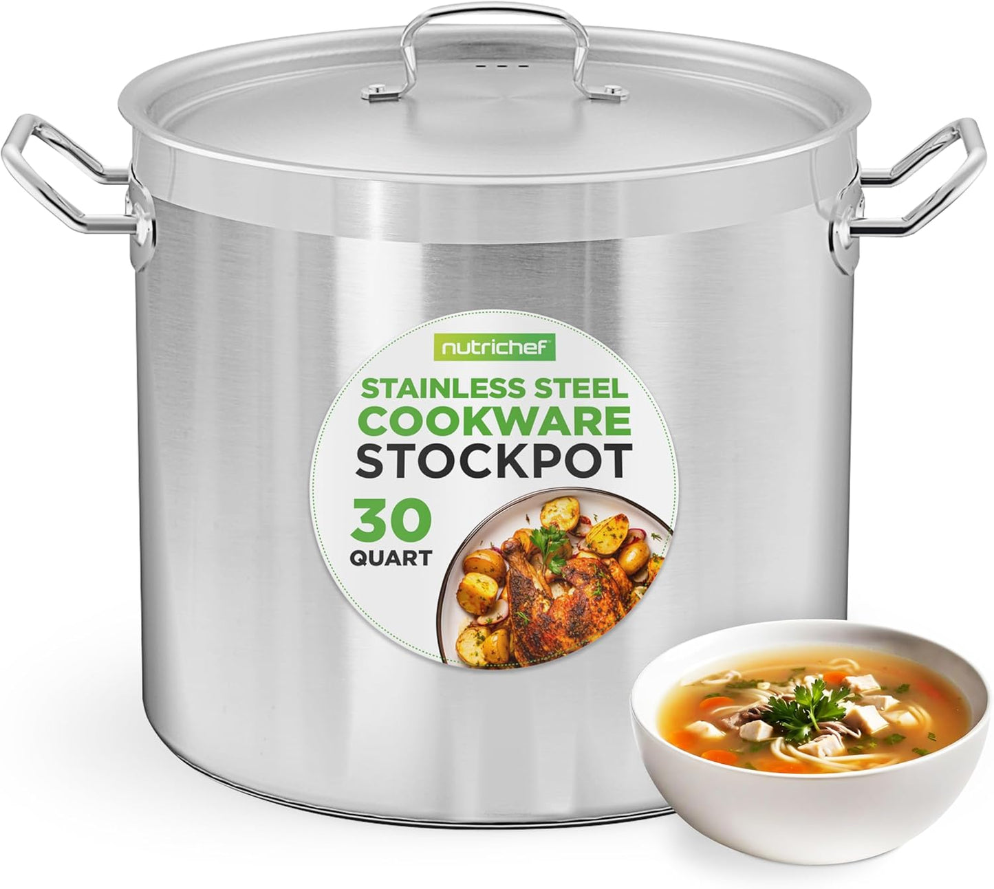 Nutrichef Stainless Steel Cookware Stockpot, 30 Quart Heavy Duty Induction Soup Pot With Stainless Steel Lid And Strong Riveted Handles, Even Heat Distribution, Compatible With Most Cooktops - Culinary Roots