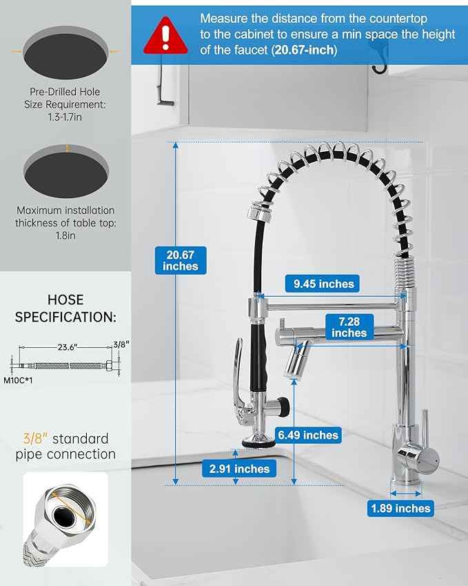 Fapully Kitchen Faucet with Pull Down Sprayer,Commercial Single Handle Kitchen Sink Faucet with LED Light Chrome