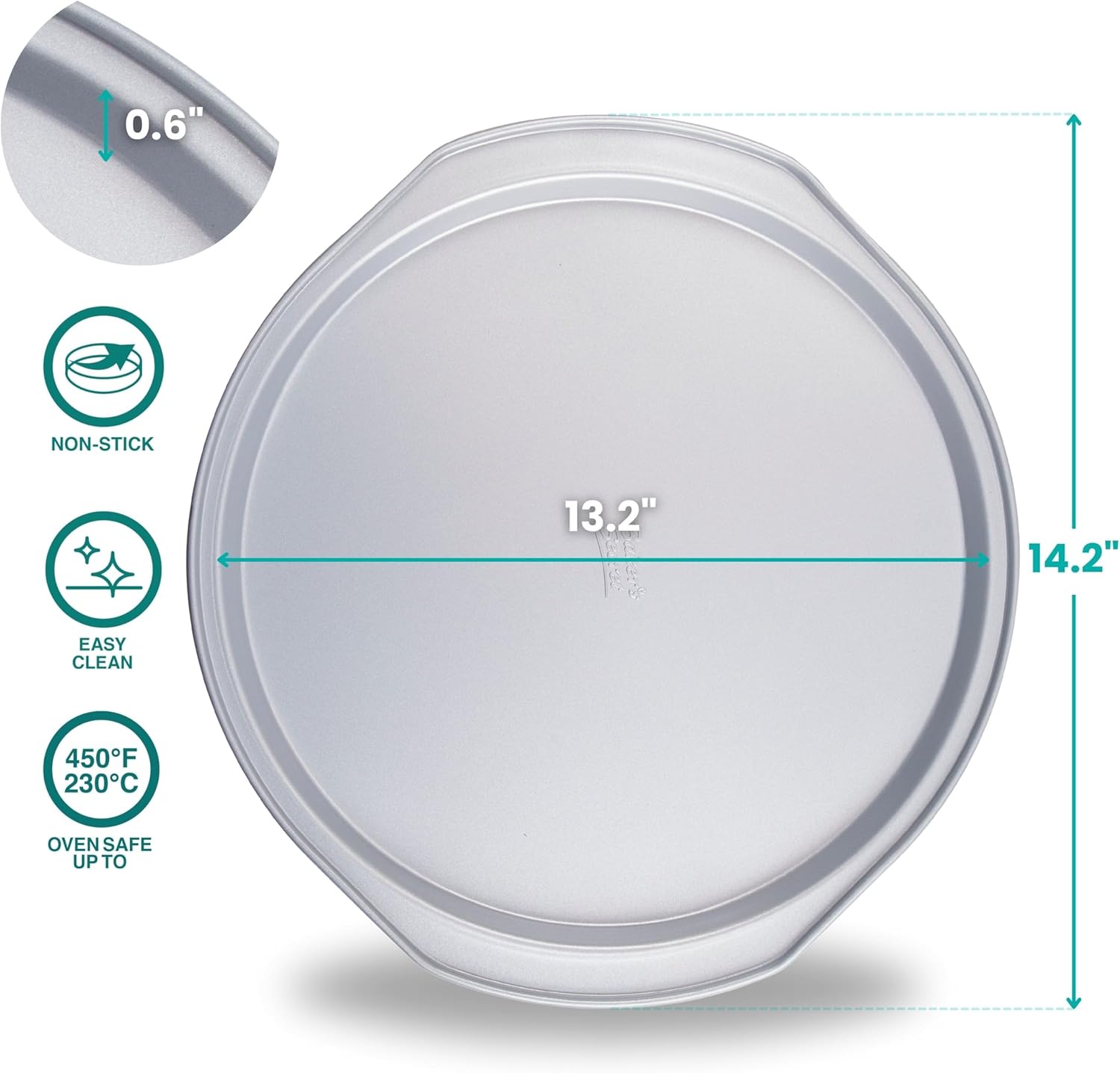Baker's Secret 2pcs Pizza Pan for Oven 14", Baking Area 12", Aluminized Steel Pizza Baking Pan, 2 Layers Non-stick Coating Easy Release, Dishwasher Safe, Chemical Free No PFOA, PFAS, PFOS, and PTFE - Culinary Roots