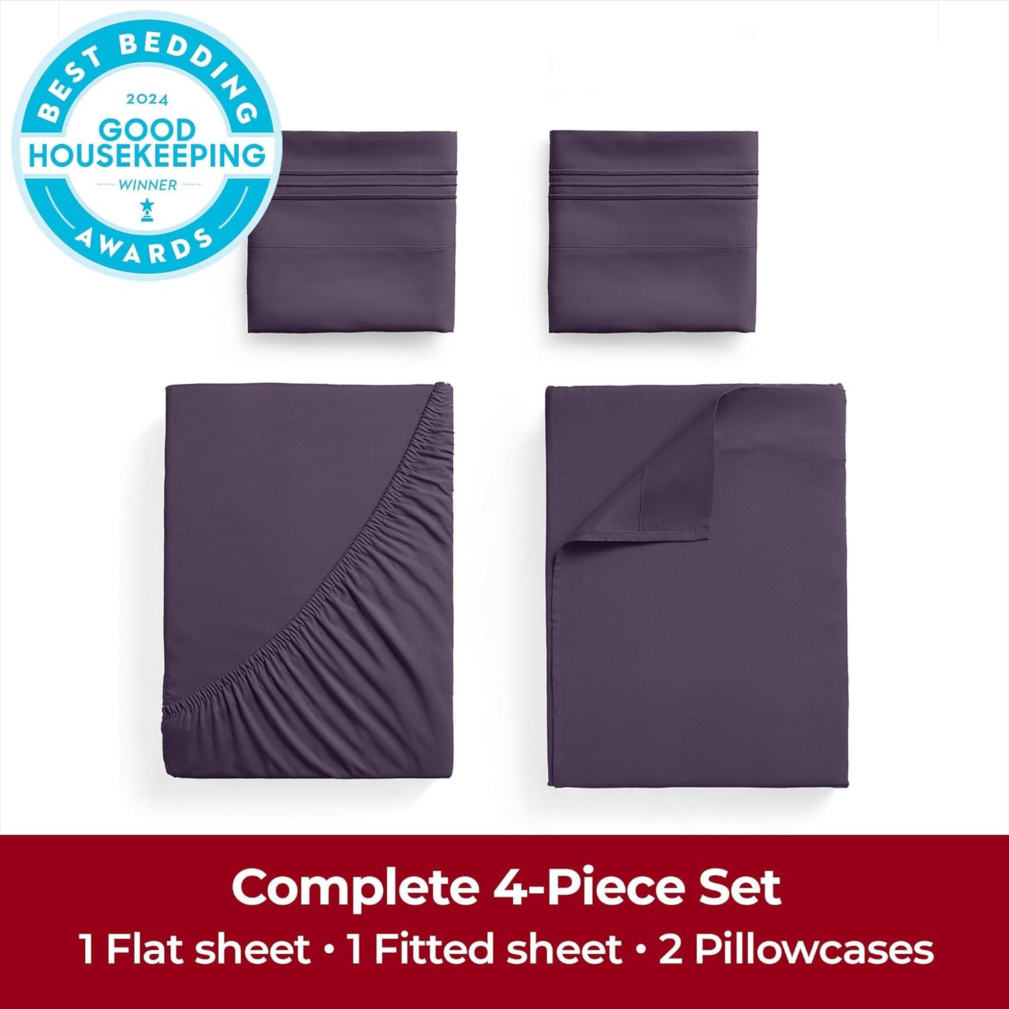 Mellanni Extra Deep Queen Sheets - 4 PC Iconic Collection Bedding - Hotel Luxury, Ultra Soft, Cooling Bed Sheets - Wrinkle, Fade, Stain Resistant (Queen, Purple)