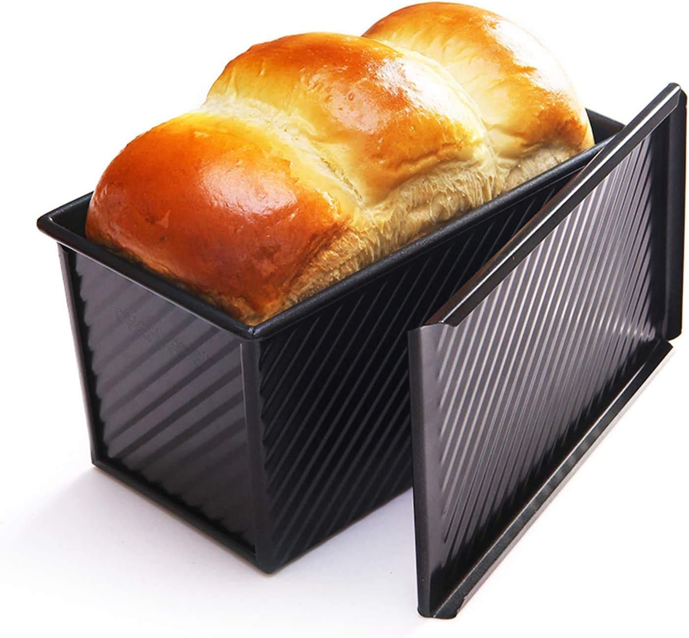 CHEFMADE Pullman Loaf Pan with Lid, 1Lb Dough Capacity Non-Stick Rectangle Corrugated Bread Pan, Carbon Steel Bakeware Toast Mold with Cover for Baking Bread - Black - Culinary Roots
