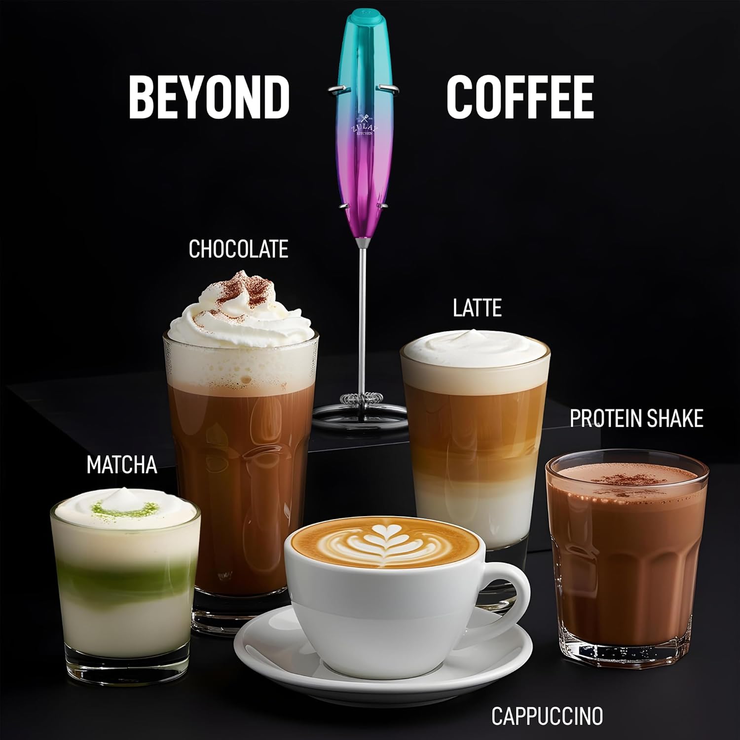 Zulay Kitchen Executive Series Milk Frother Wand - Upgraded & Improved Stand - Ideal Coffee Gift - Coffee Frother Handheld Foam Maker For Lattes - Electric Milk Frother Handheld For Cappuccino - Culinary Roots