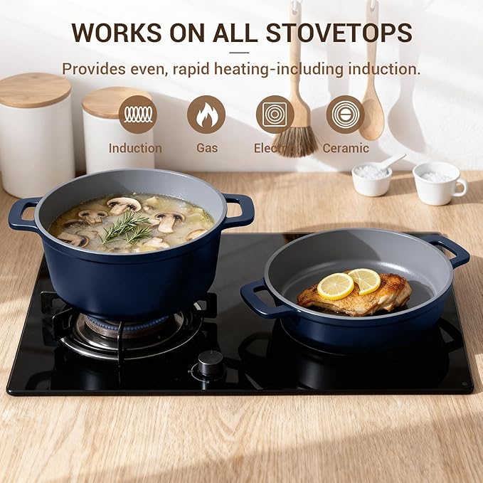 Ammeloo 4.5 Qt Non Stick Soup Pot with Lid, Ceramic Stockpot Set, Cooking Pot for All Stovetops, All-in-One Non Toxic Pot for Stews, Soups & Pasta, Easy to Clean, Induction Ready, PFAS Free