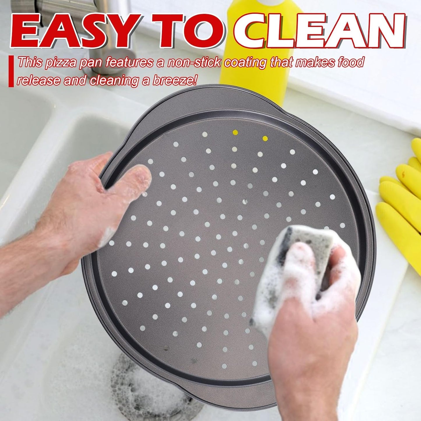 Pizza Pan for Oven - 13" Round Pizza Pans with Holes(2 Pack), Non-stick Carbon Steel Pizza Trays with Handle, Easy to Clean & Oven Safe - Culinary Roots