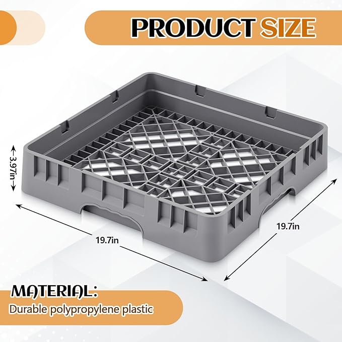 1 Pack Commercial Dishwasher Tray Rack Polypropylene Full Size Flatware Rack for Bowls Plates Knives Forks Cups (Basic,Gray)