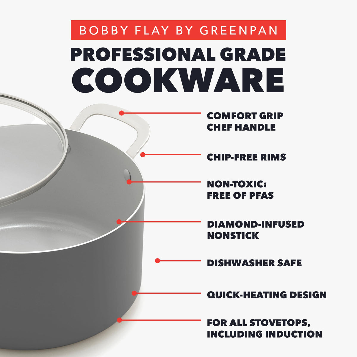 x Bobby Flay 6QT Stockpot with Glass Lid