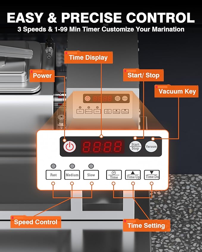 WantJoin Vacuum Tumbler Marinator - Max.20LBS Commercial Meat Tumbler Marinator 20L 30Min Fast Marinating,80W Copper Motor, Bidirectional Rotation,3 Speeds, Meat Tumbler for Catering Kitchen