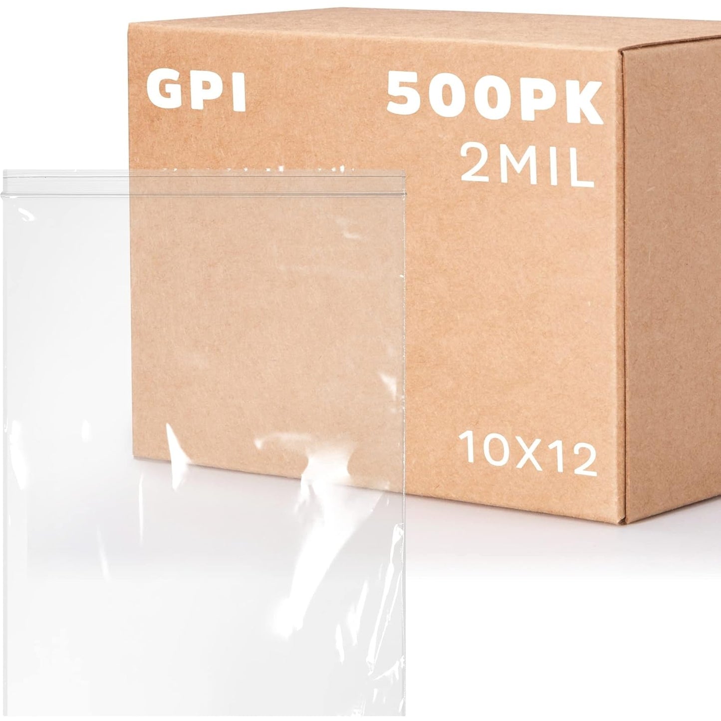 GPI Pack of 500, 10" X 12" 1 Gallon, Clear Plastic Reclosable Zip Bags - Bulk 2 Mil Thick Strong & Durable Poly Baggies with Resealable Zip Top Lock for Travel, Storage, Packaging & Shipping