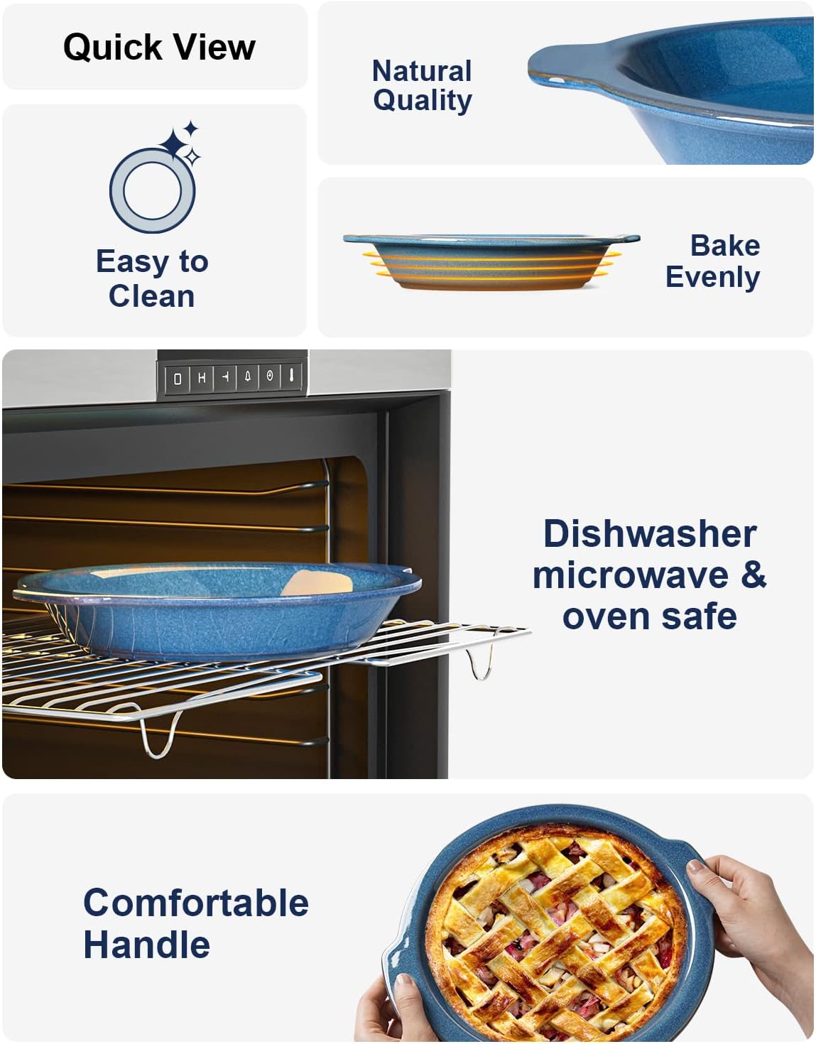 LE TAUCI Ceramic Pie Pans, 9 inch Baking Plates with Handles, Deep Pie Dish for Apple Pie, Pecan Pie, 36 Ounce - Set of 2, Ceylon Blue - Culinary Roots