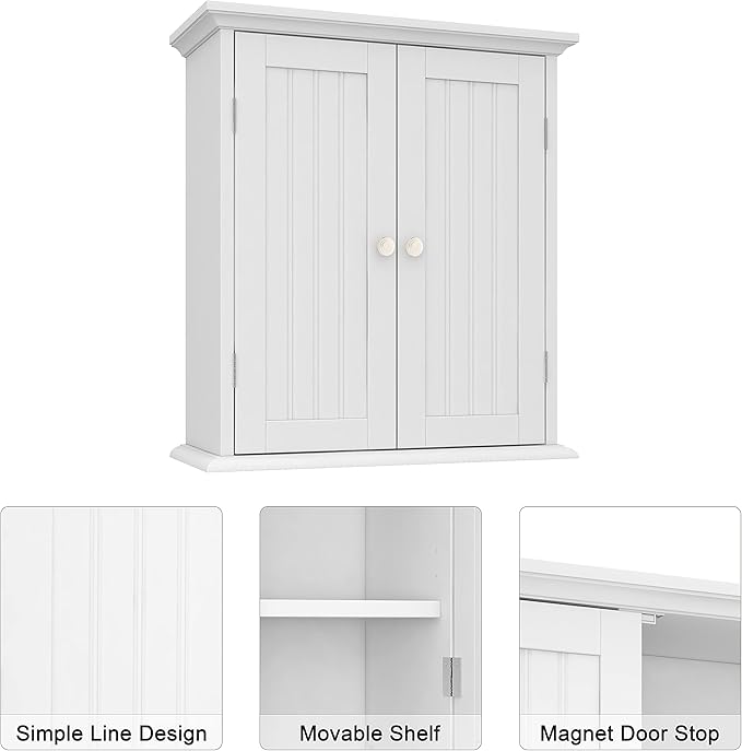 ChooChoo Bathroom Wall Cabinet, Over The Toilet Space Saver Storage Cabinet, Medicine Cabinet with 2 Door and Adjustable Shelves, Cupboard