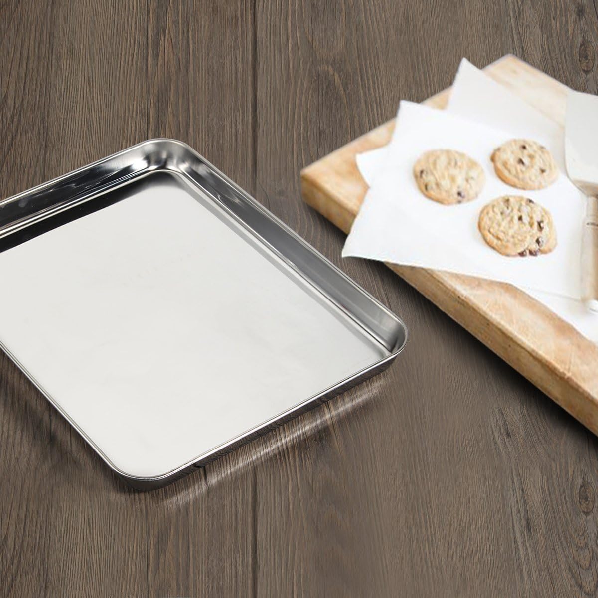 Baking Sheets Set of 4, Stainless Steel Cookie Pan Tray For Oven, Size 12.25 x 9.65 x 1 inch, Heavy Duty, Deep Edge, Superior Mirror Finish, Dishwasher Safe - Culinary Roots