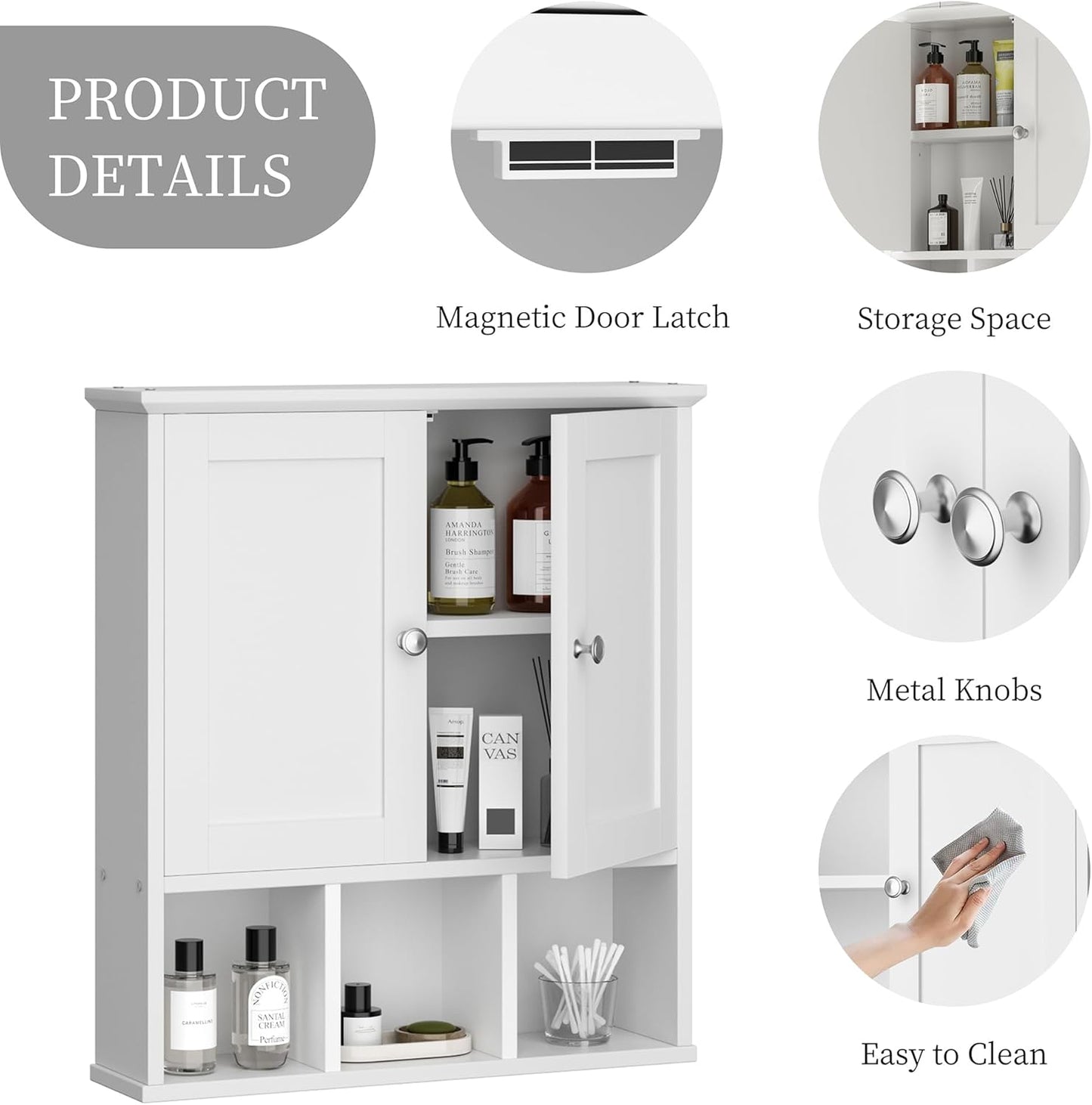 Shintenchi Bathroom Wall Cabinet with Door, Storage Organizer Over The Toilet Medicine, Space Saving with Adjustable & Open Shelf, White