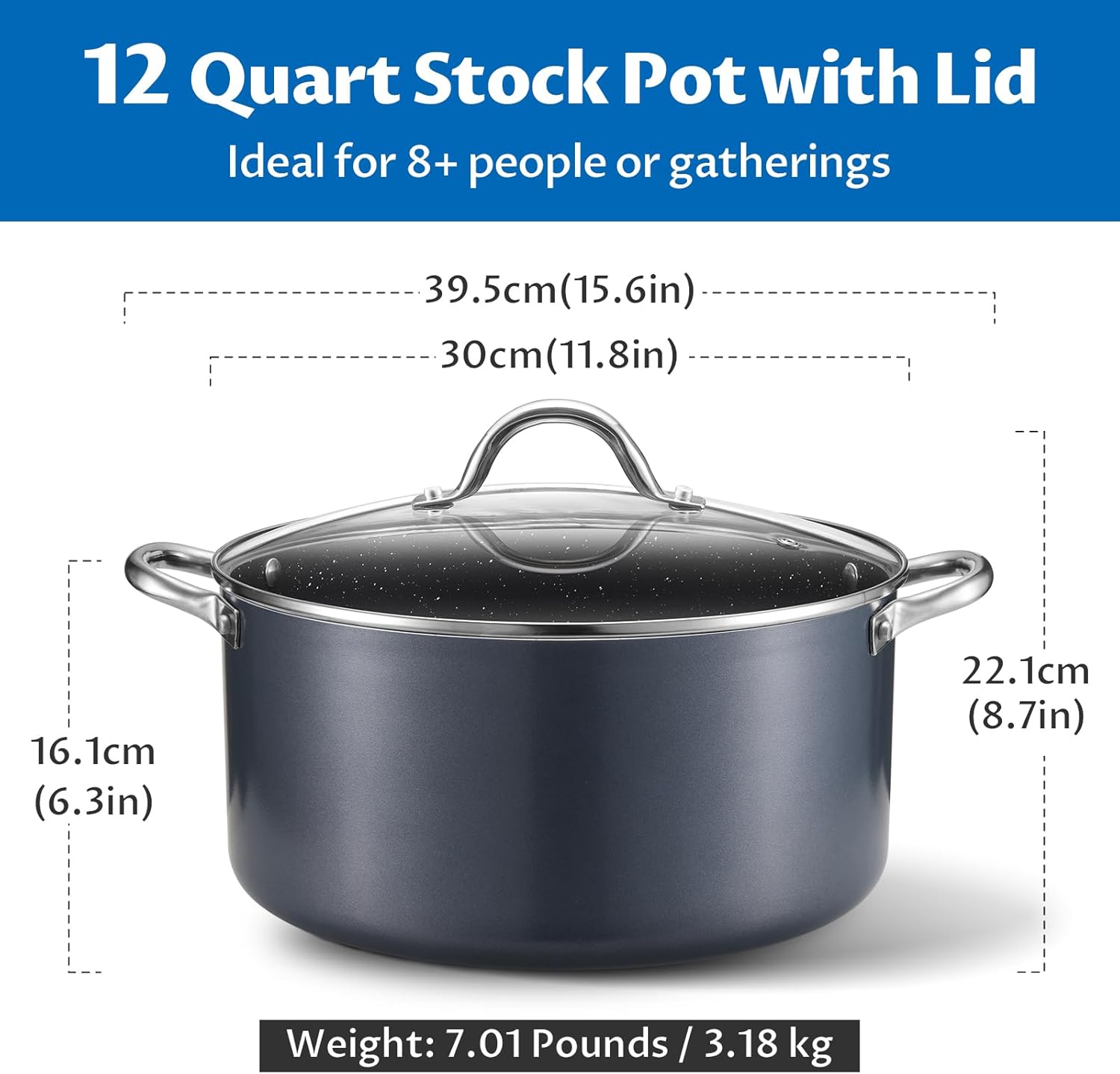 BEZIA 12 Quart Cooking Pot, Large Non Stick Induction Stock Pots with Lid, All Stove Compatible, 12 QT Aluminum Soup/Stew Pot For Big Gatherings, Grey - Culinary Roots