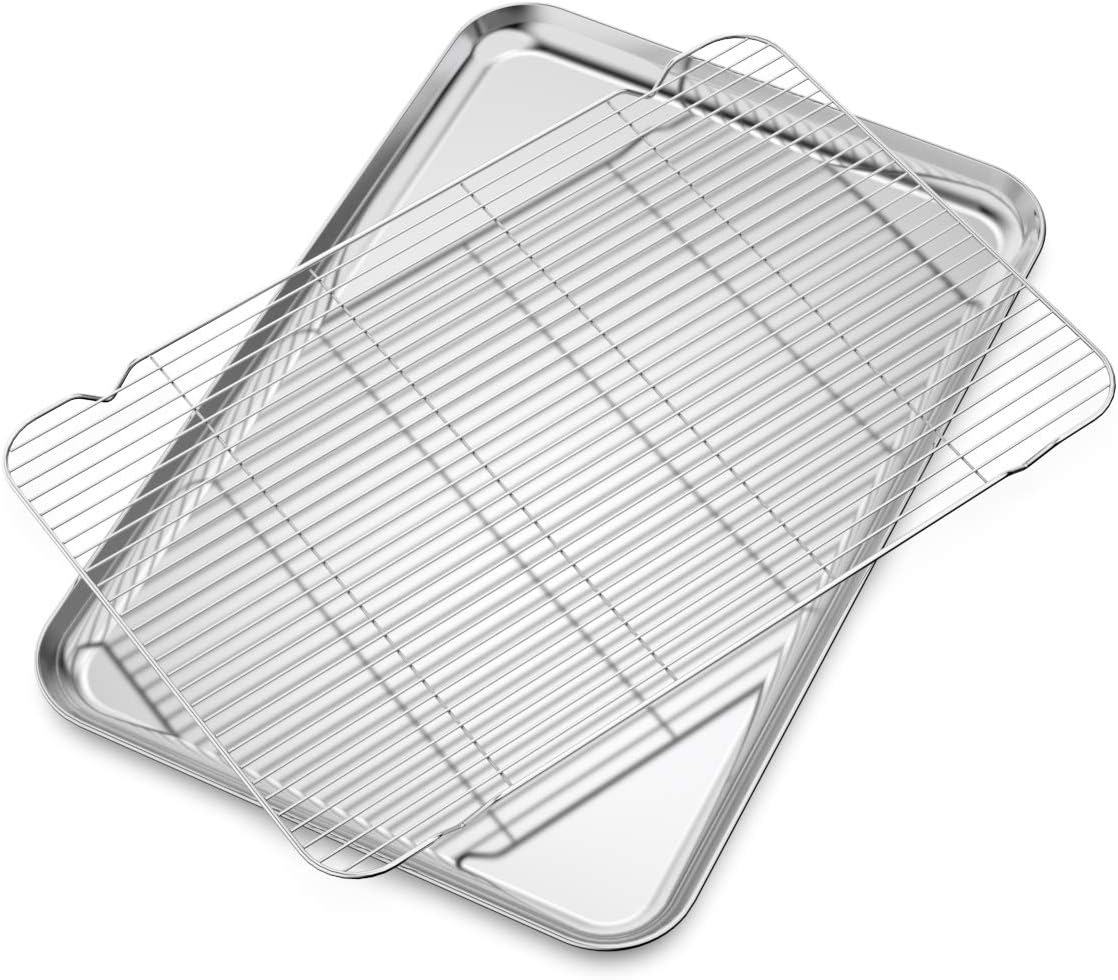 Large Set Baking Sheet and Cooling Rack Set, Bastwe 24L x 16W x 1H inch Professional Bakeware, Healthy & Nontoxic & Rustproof & Easy Clean - Culinary Roots