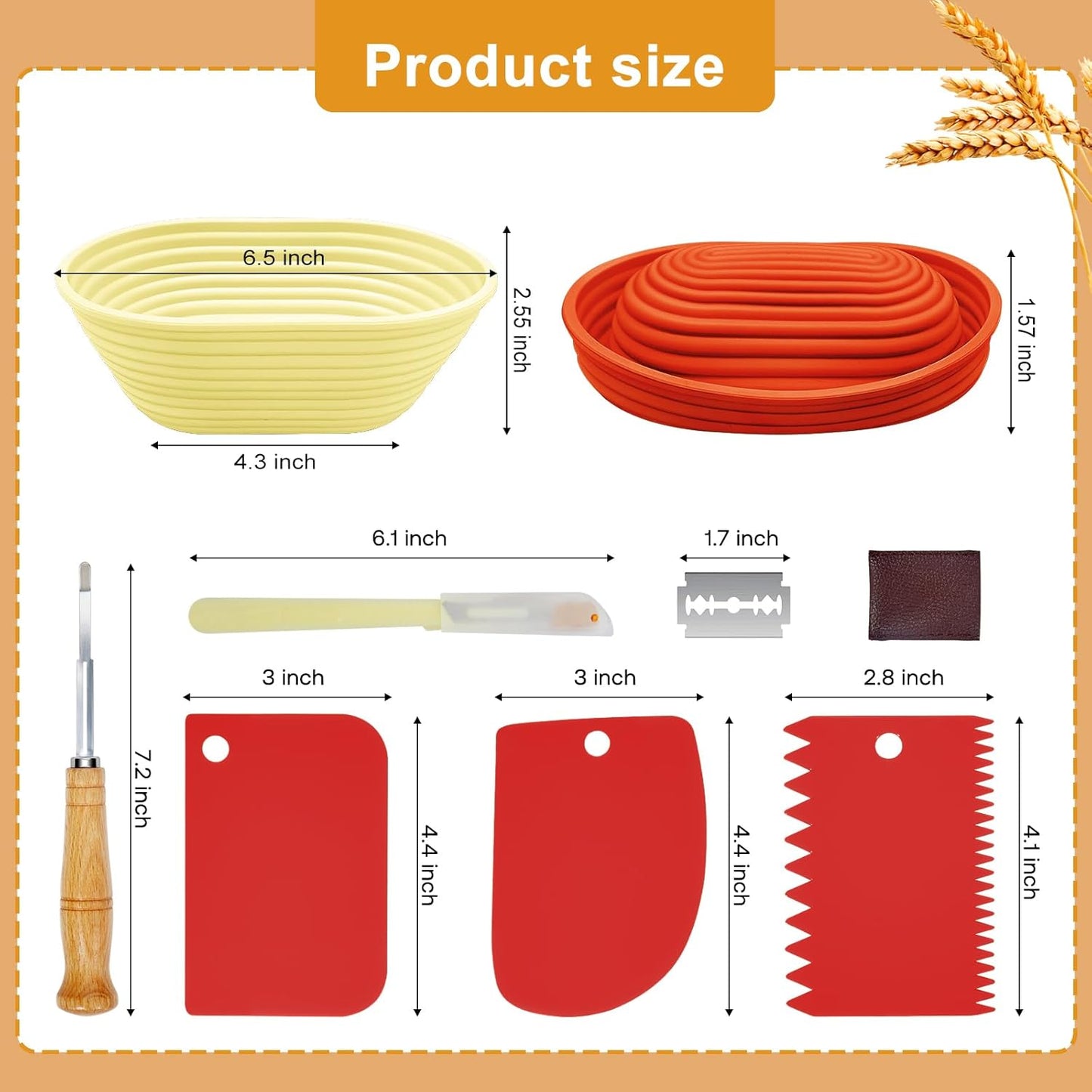 Silicone Banneton, Sourdough Bread Baskets (Set of 6, 6.5 Inch), Oval Proofing Bread Bowls with Starter Kit, Bread Making Baking Supplies - Culinary Roots
