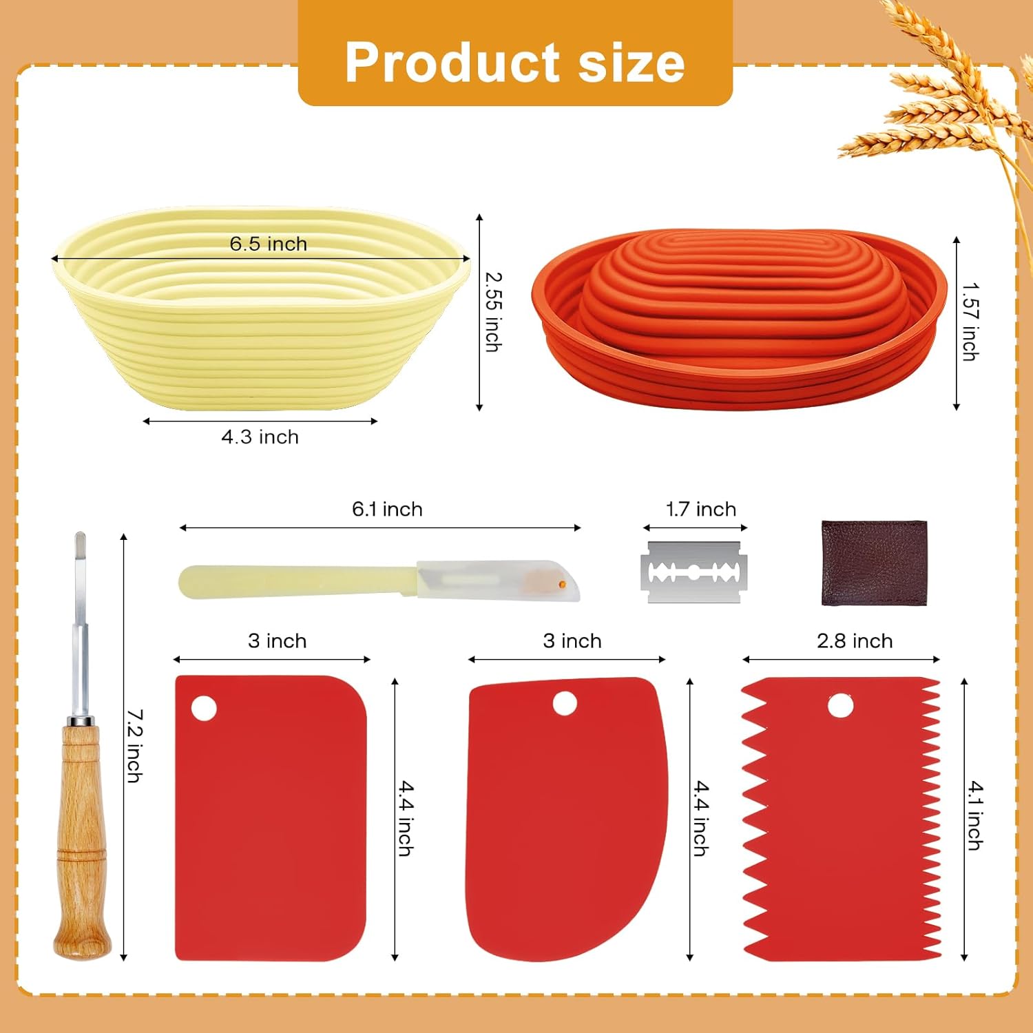 Silicone Banneton, Sourdough Bread Baskets (Set of 6, 6.5 Inch), Oval Proofing Bread Bowls with Starter Kit, Bread Making Baking Supplies - Culinary Roots