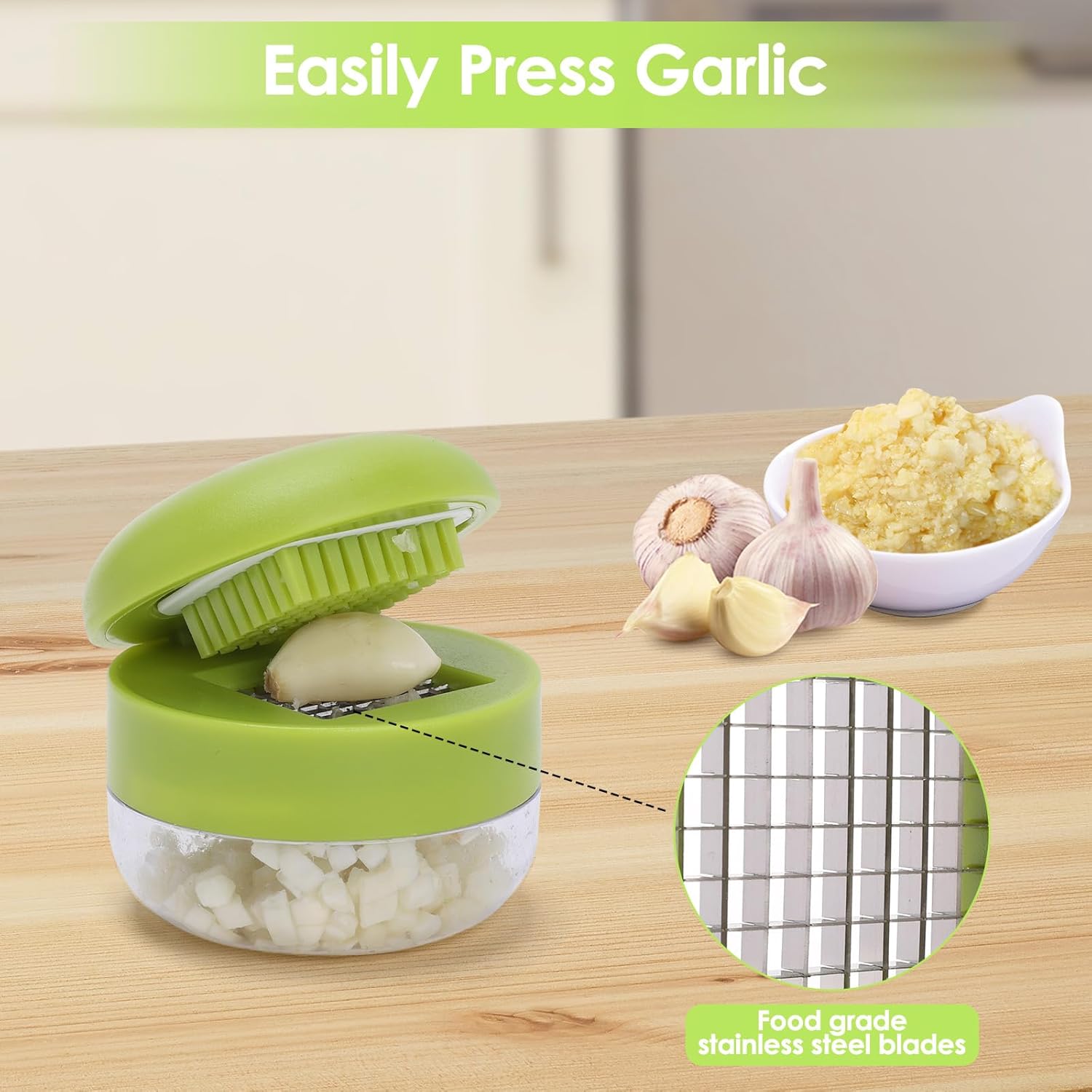 2 Pcs Garlic Press Set, Stainless Steel Garlics Crusher with Silicone Peeler and Cleaner Brush, Easy to Use Garlic Chopper for Shredded Garlic, Ginger, and Fruit - Culinary Roots