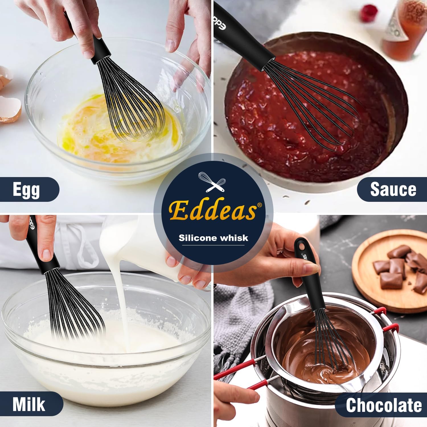 Mini Silicone Whisk, Small Silicone Whisk 7+9in, BPA free Non Scratch Coated Protect your Ceramic Pots and Pan.Perfect for Whisking, Beating, Mixing.Black - Culinary Roots